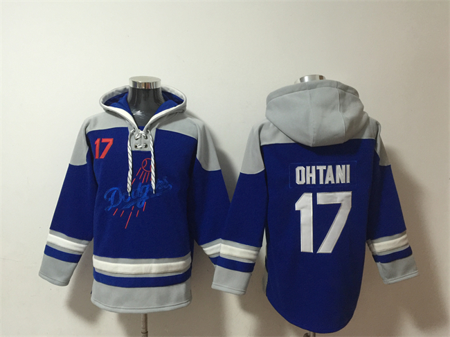 Men's Los Angeles Dodgers #17 Shohei Ohtani Blue Ageless Must-Have Lace-Up Pullover Hoodie